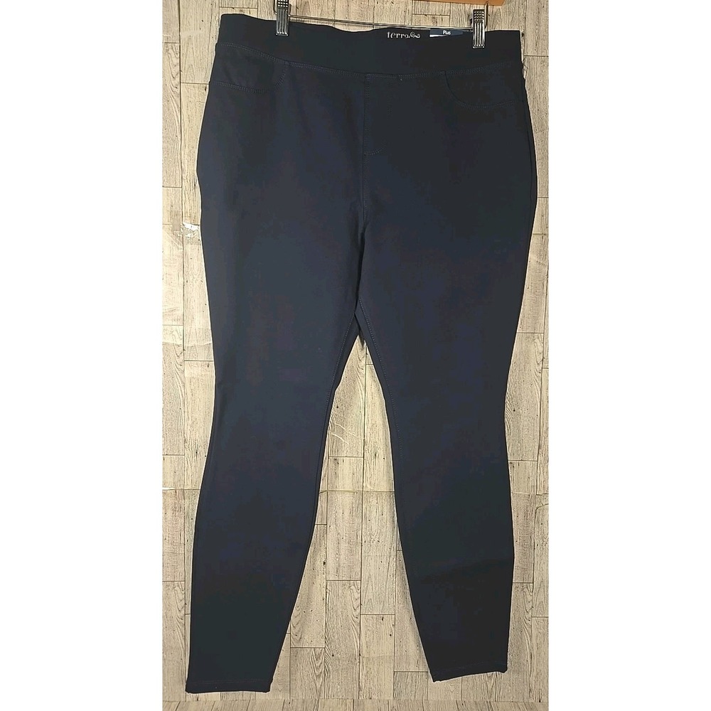 Terra & Sky Pants Skinny Ponte OX (14) NAVY Pull On Plus Size NEW